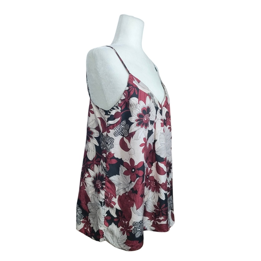 Old Navy Y2K 100% Silk Floral Camisole V-Neck Tank Top Burgundy 2000s Boho Large - Picture 3 of 9